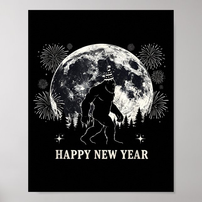 Poster Retro Happy New Year 2026 Bigfoot Night New Years  (Frente)