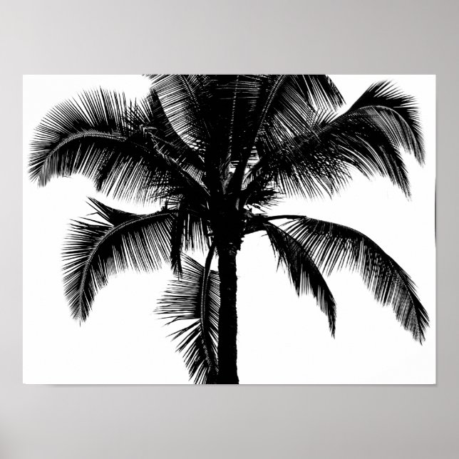 Pôster Retro Hawaiian Tropical Palm Tree Silhouette Black (Frente)