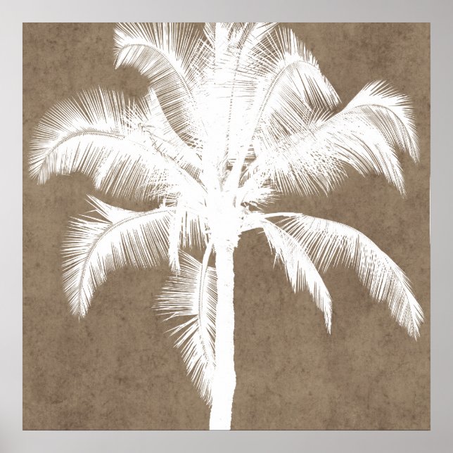 Poster Retro Hawaiian Tropical Palm Tree Silhouette White (Frente)