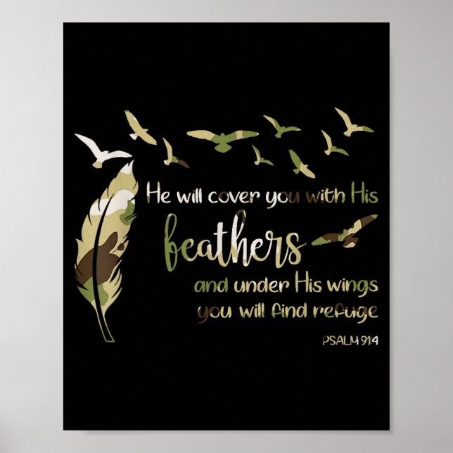 Poster Retro He Will Cover You With His Beathers Jesus Re (Frente)