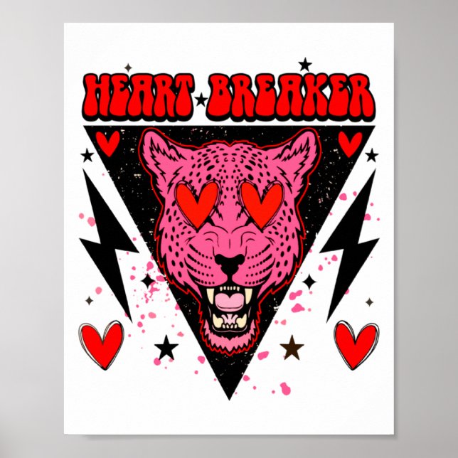 Poster Retro Heart Breaker Valentines Day Tiger Love  (Frente)
