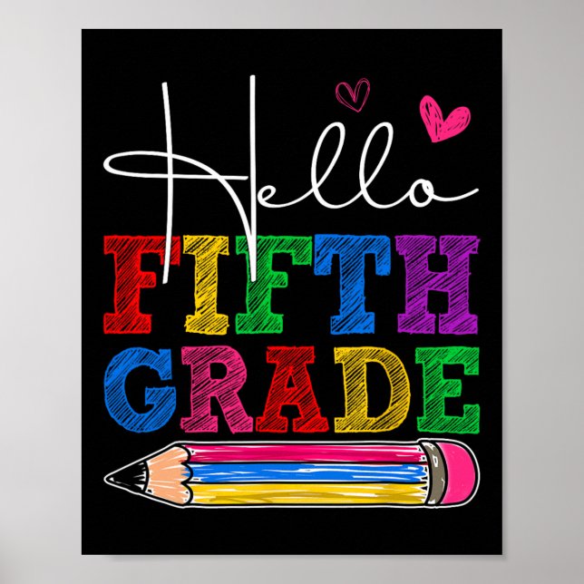 Poster Retro Hello 5th Grade First Day Of School Boys Gir (Frente)