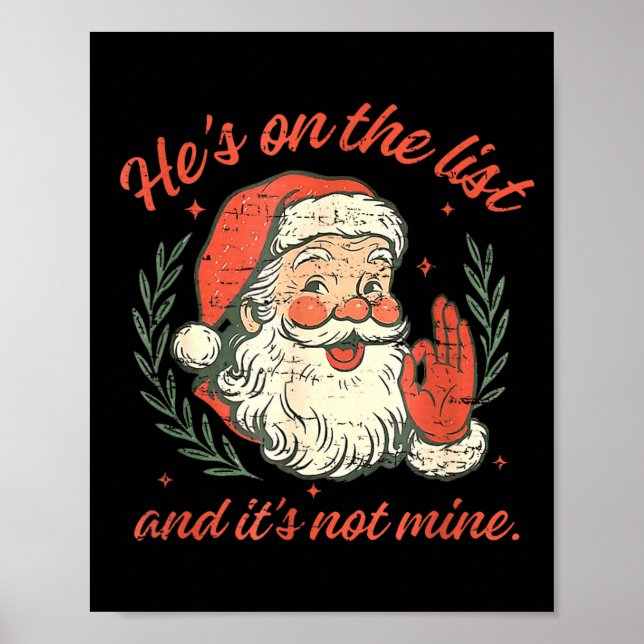 Poster Retro He's On The List And It's Not Mine Christmas (Frente)