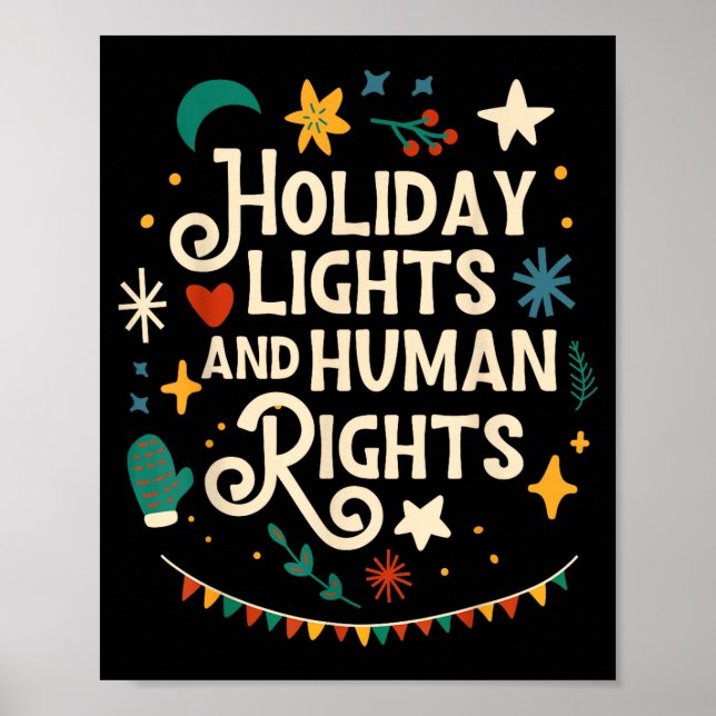 Poster Retro Holiday Lights And Human Rights Suprters Chr (Frente)