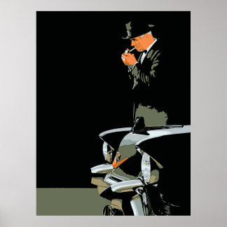 Poster Retro, homem em cadillac preto