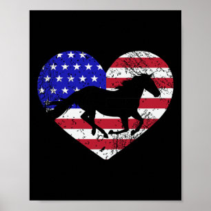 Poster Retro Horse American Flag Heart 4 De Julho Usa Pa