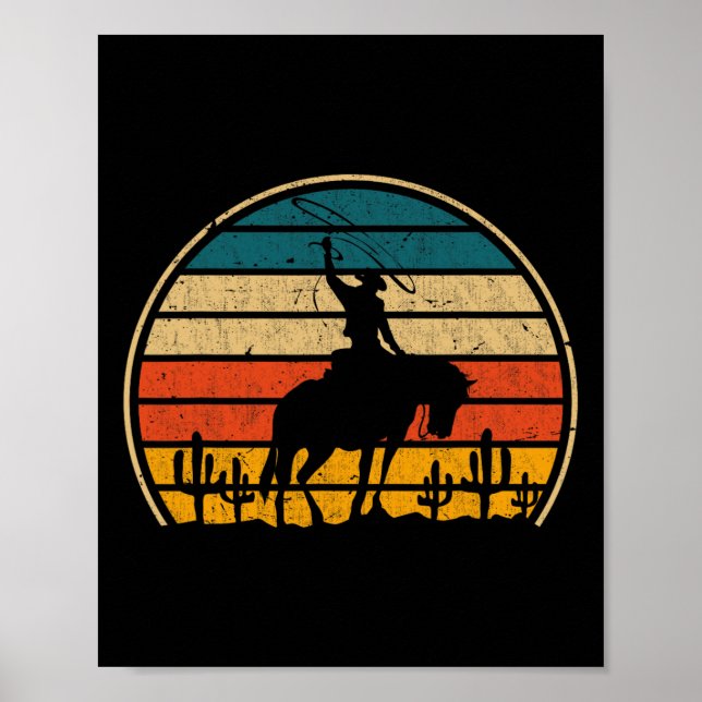 Poster Retro Horseback Riding Rodeo Western Country Cowbo (Frente)