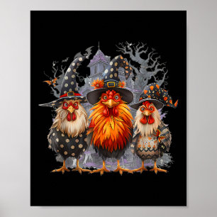 Poster Retro House Chickens Witch Halloween Spooky outono