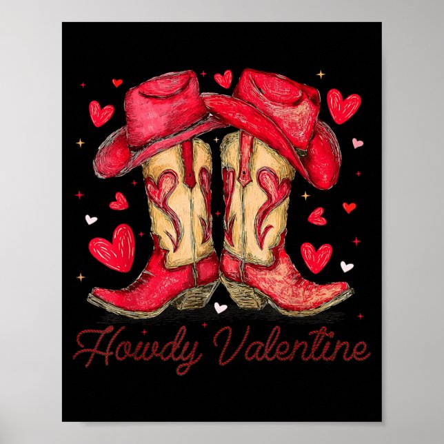 Poster Retro Howdy Valentine Cowboy Boots Western Valenti (Frente)