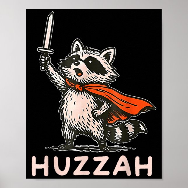 Poster Retro Huzzah Raccoon Knight Funny Sword Meme Quote (Frente)