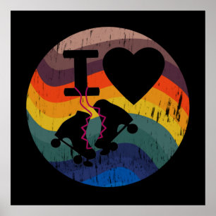 Poster Retro I Love Roller Skating Distress Look