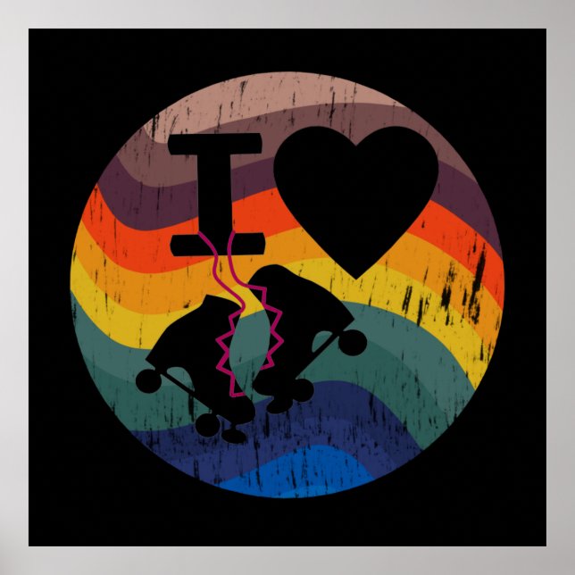 Poster Retro I Love Roller Skating Distress Look (Frente)