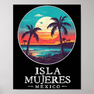 Poster Retro Isla Mujeres México Praia Pôr do Sol Lembran