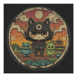 Pôster Retro Island Pals: Ninja Cat Crew