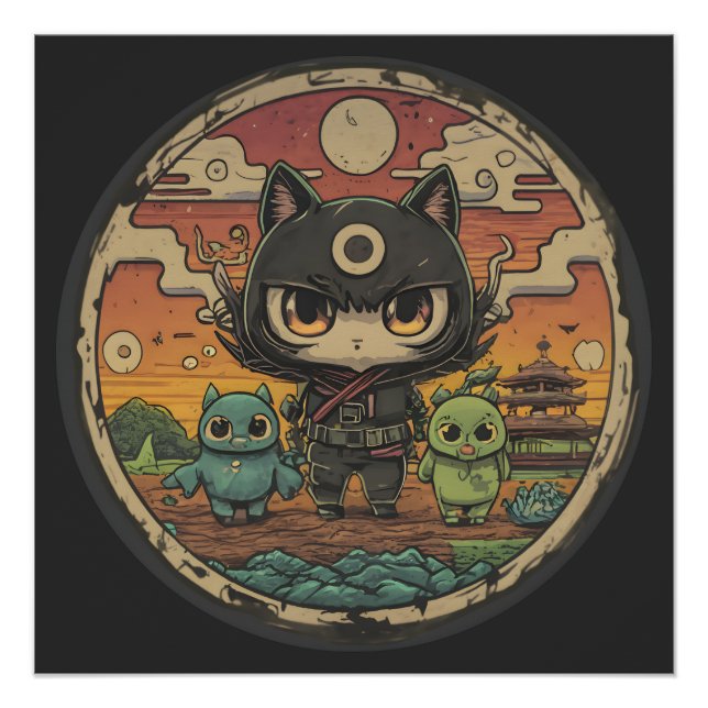 Pôster Retro Island Pals: Ninja Cat Crew (Frente)