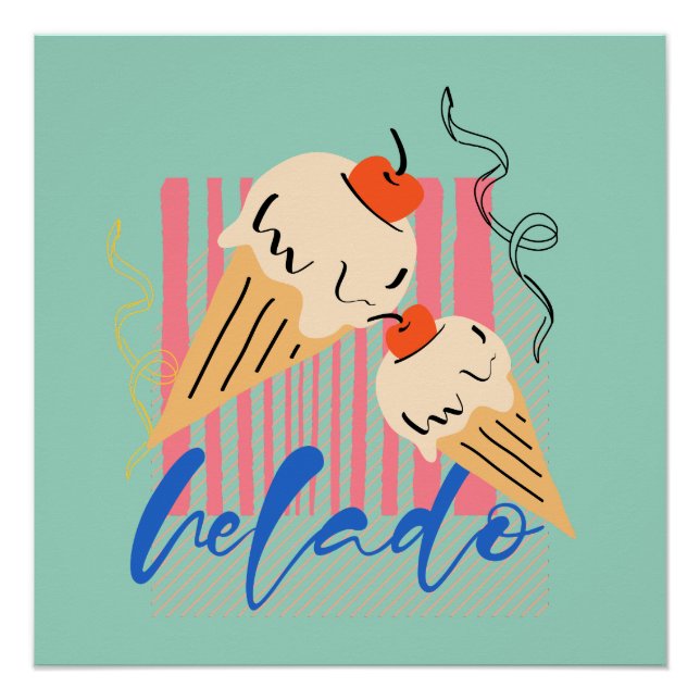 Pôster Retro Italian Ice Cream Cones (Frente)