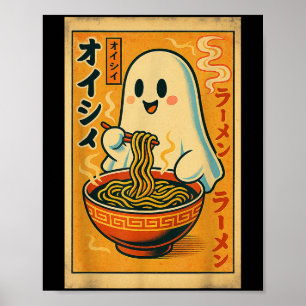 Poster Retro Japonês Ghost Eating Ramen Kawaii Art