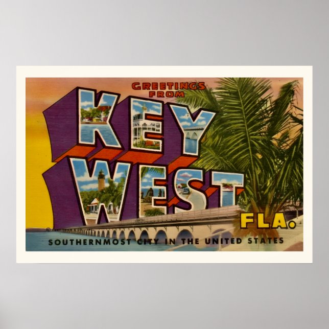 Poster Retro Key West Florida 20x30 Postcard Print (Frente)
