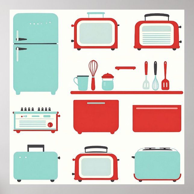 Poster Retro Kitchen Appliances Pattern (Frente)
