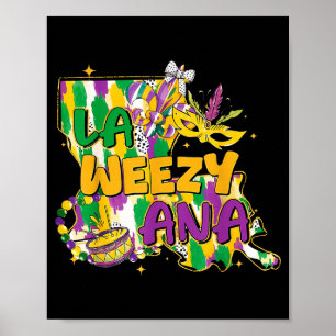 Poster Retro La Weezy Ana Feliz Mardi Gras Louisiana Nova