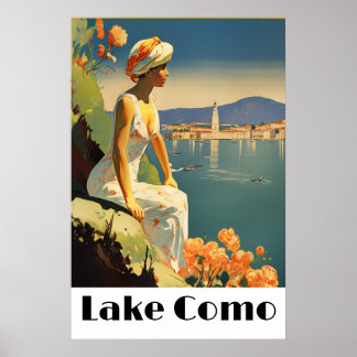 Poster Retro Lake Como Italy Travel Romantic Lakeside