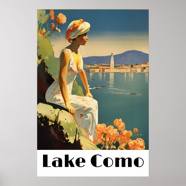 Poster Retro Lake Como Italy Travel Romantic Lakeside (Frente)