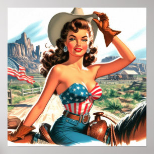 Poster Retro Linda Cowgirl Pin Up