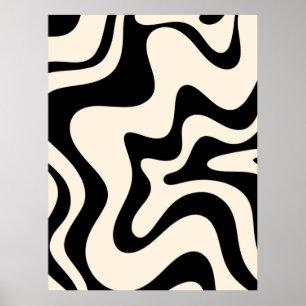 Poster Retro Liquid Swirl Modern Abstract Pattern Black