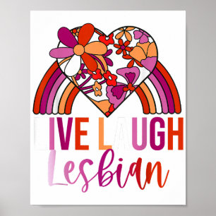Poster Retro Live Laugh Lésbica Rainbow Floral Heard