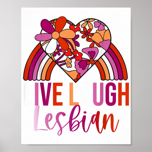 Poster Retro Live Laugh Lésbica Rainbow Floral Heard (Frente)