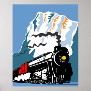 Poster retro locomotivo do trem do vapor do