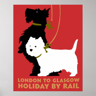 Pôster Retro London e Glasgow de trem, cachorros terriers