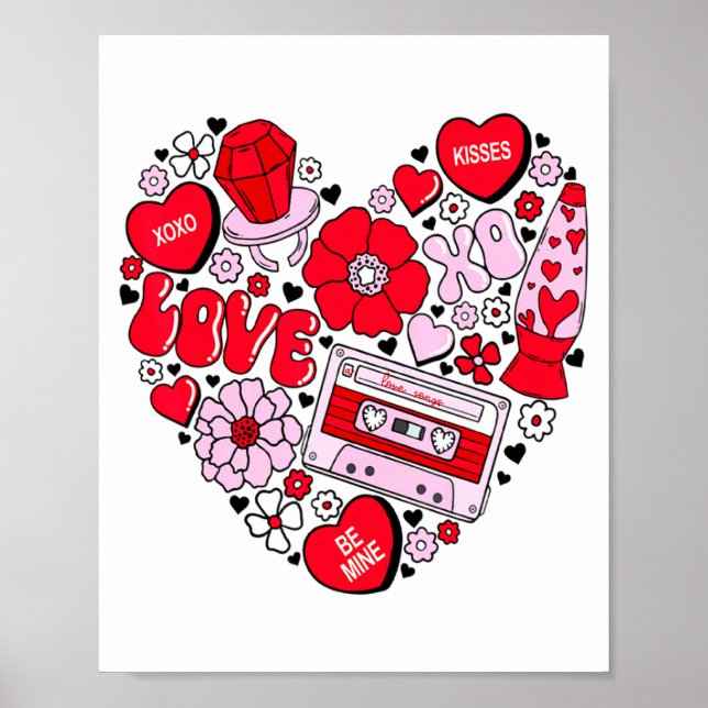 Poster Retro Love Valentines Day Xoxo Conversation Hearts (Frente)