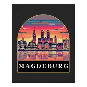 Pôster Retro Magdeburg Skyline