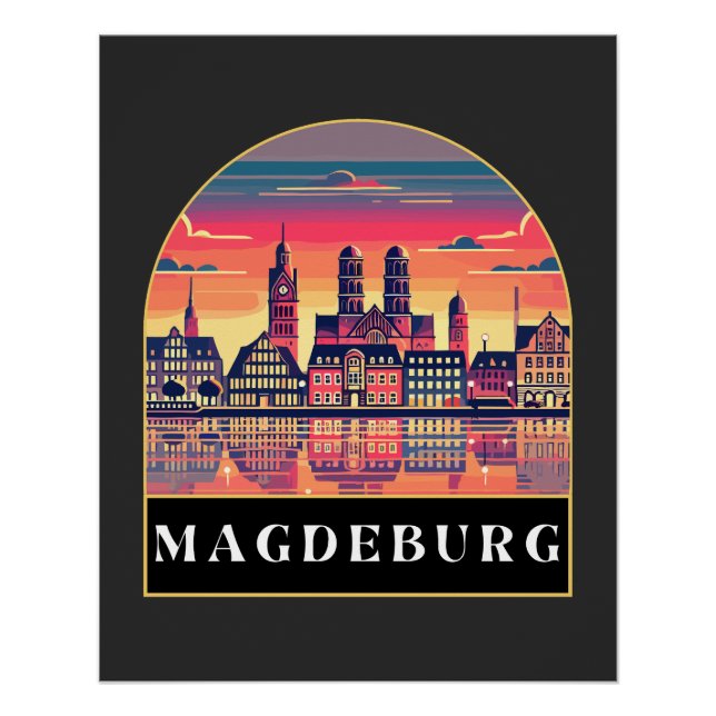Pôster Retro Magdeburg Skyline (Frente)