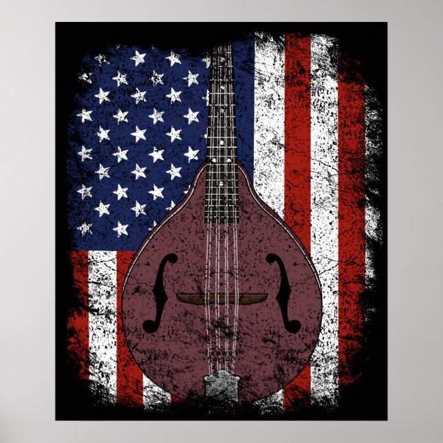 Poster Retro Mandolin Gift Vintage Country Music American (Frente)