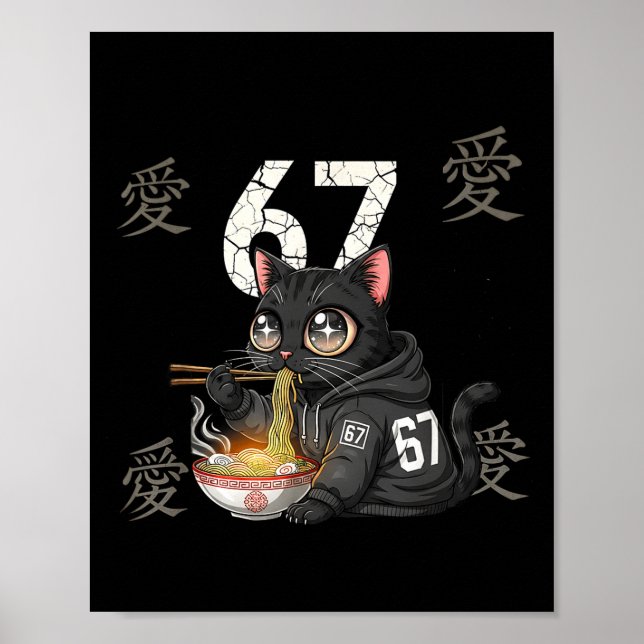 Poster Retro Meme 67 Six Seven 6 7 Cat Ramen Japanese Kaw (Frente)