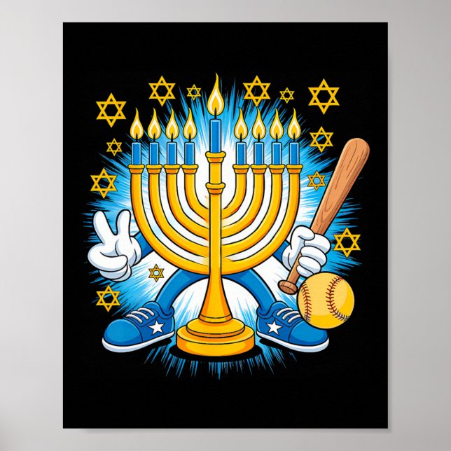 Poster Retro Menorah Jogando Softll Feliz Hanukkah Pjs Bo (Frente)