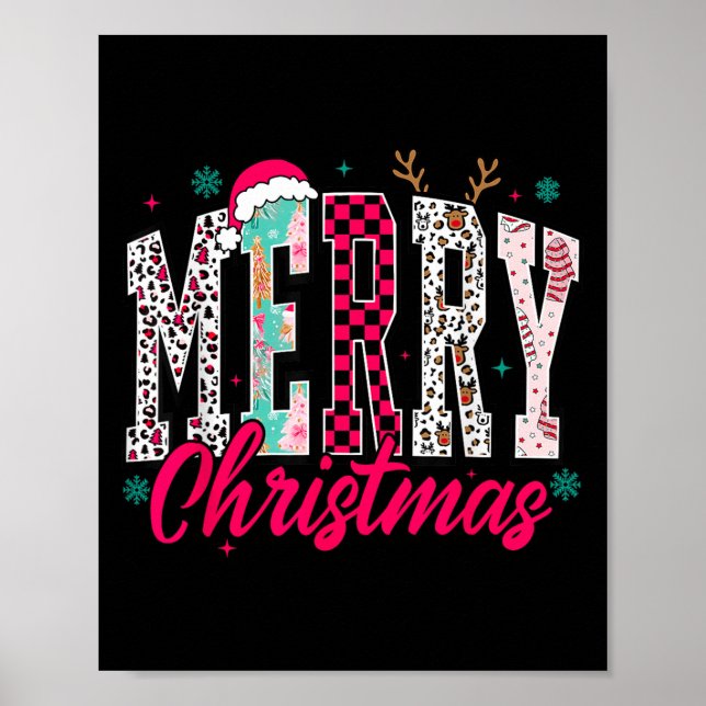 Poster Retro Merry Christmas Family Xmas Christmas Womans (Frente)