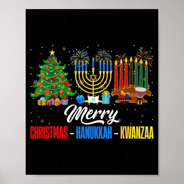 Poster Retro Merry Christmas Hanukkah Kwanzaa Happy Holid (Frente)