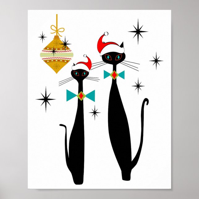 Poster Retro Mid Century Modern Cool Cat Christmas  (Frente)