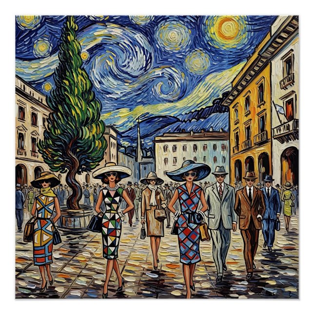 Pôster Retro Milan Fashion Scene (Frente)