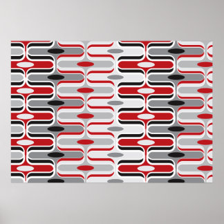 Pôster Retro Mod Art Deco Zig Zag Padrão Funky Vermelho P