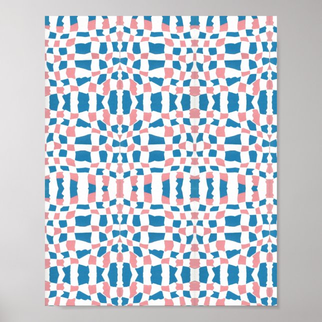 Poster Retro Mod Pink Blue Checkerboard Abstract (Frente)