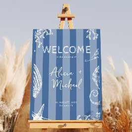 Poster Retro modern beach striped wedding welcome sign