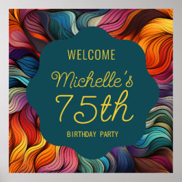 Poster Retro Modern Teal Orange Psychedelic 75th Birthday