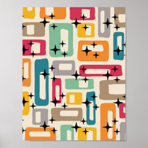 Poster Retro Moderno Abstrato de Meados do Século
