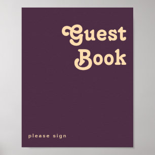 Poster Retro Moderno Sinal de livro convidado roxo escu