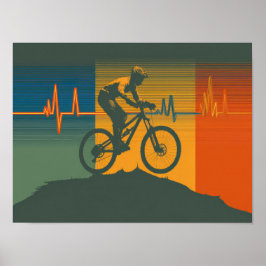 Poster Retro Mountain Biker Heartbeat