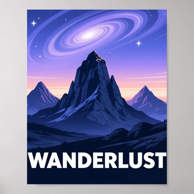 Poster Retro Mountain Nightscape Wanderlust (Frente)